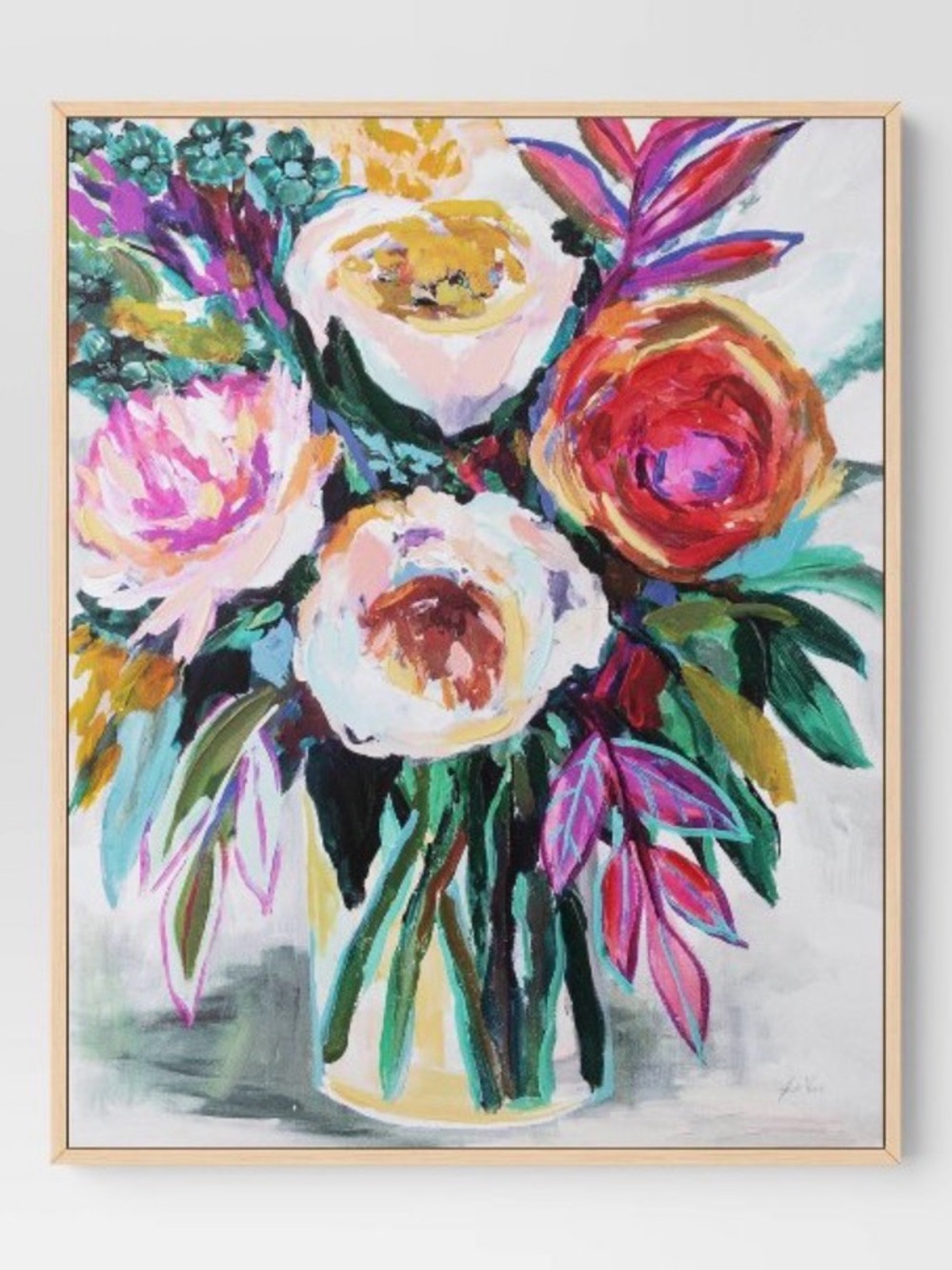 Threshold 24" × 30" Colorful Floral Framed Canvas Natural